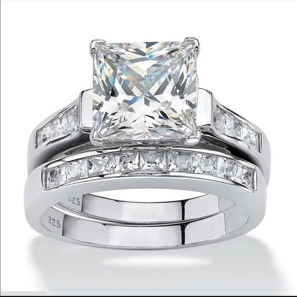 SALE!!! New Women’s 2pc 925 Silver Diamond Wedding Ring Beautiful Set - Picture 1 of 5